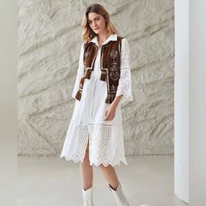 brown velvet embellished vest